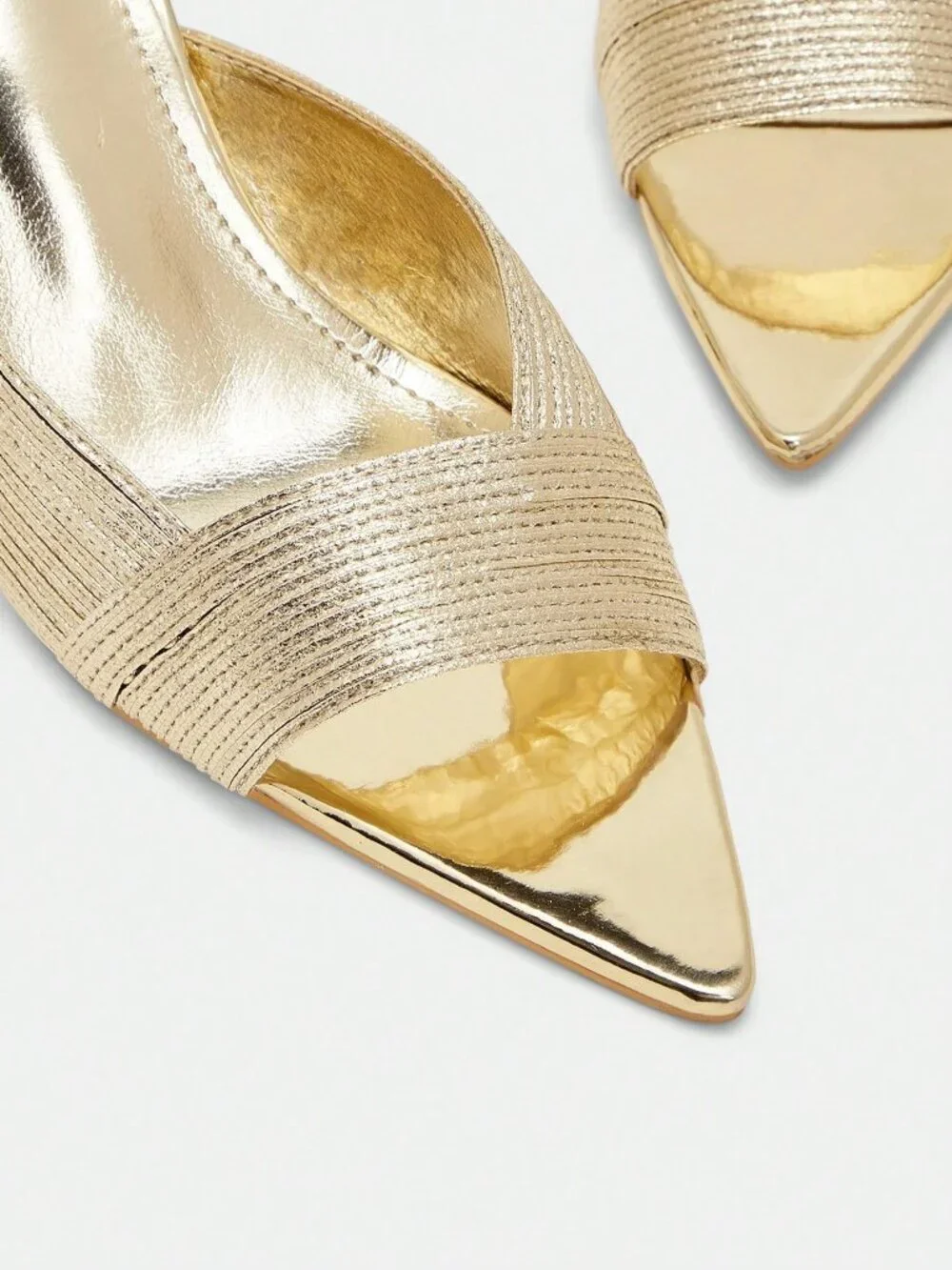 Gold Elegant Women's Pointed Toe Woven High Heel Mule Sandals
